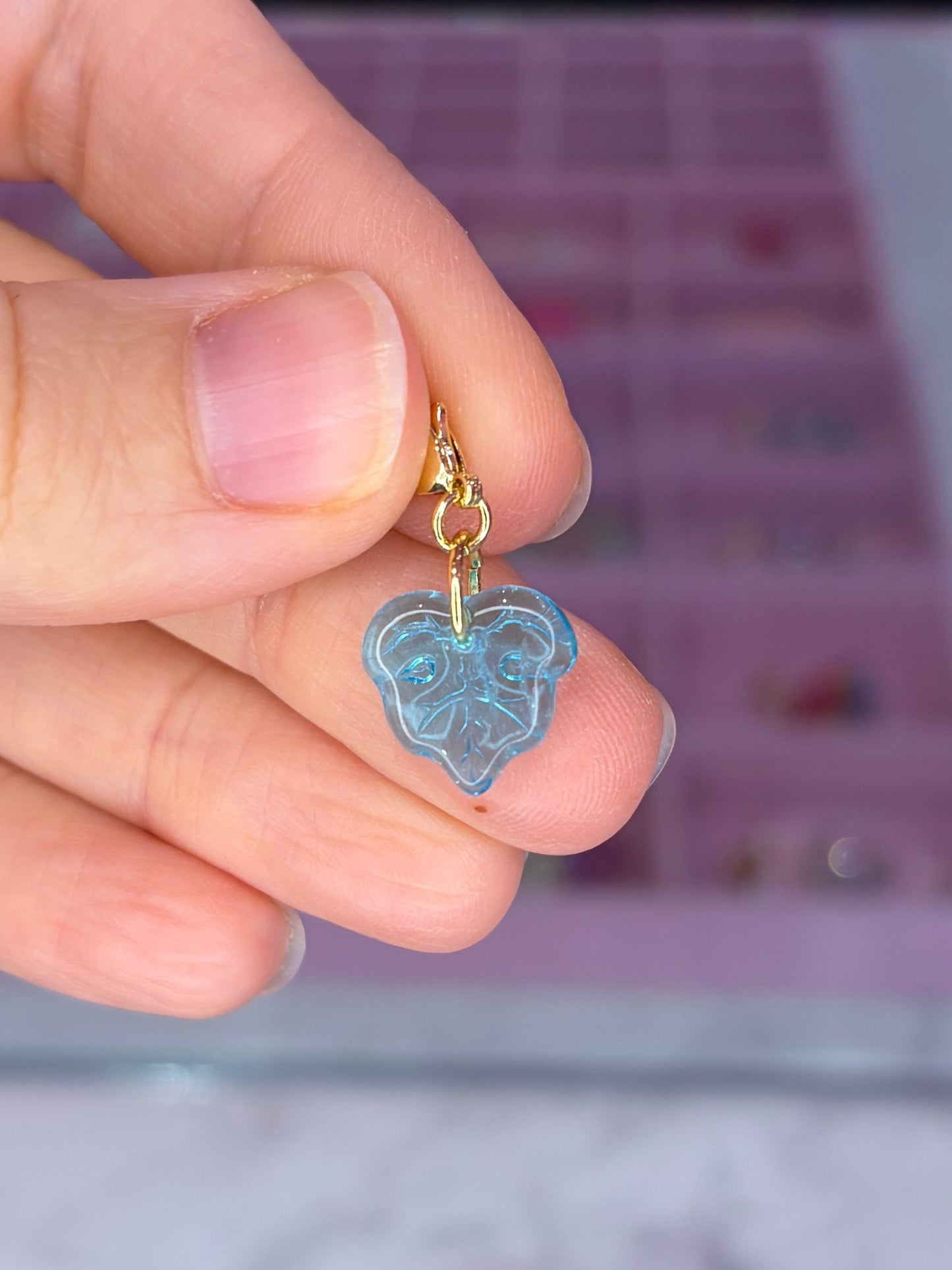 Vintage Glass Blue Leaf Charm