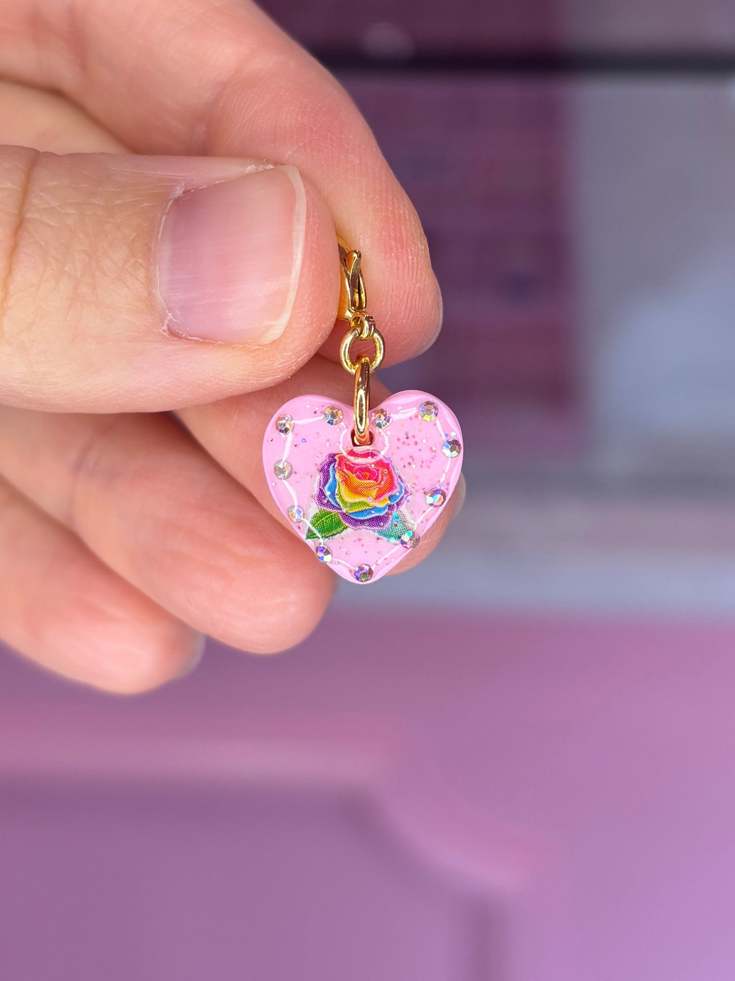Light Pink Mini Heart with Rainbow Rose