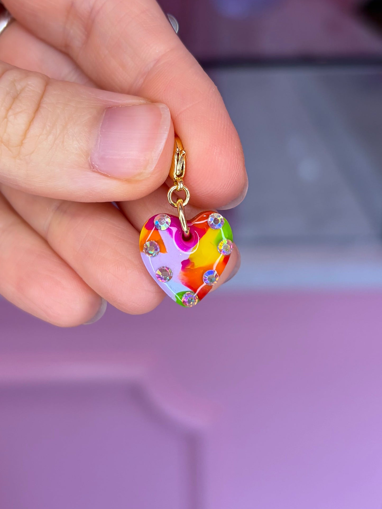 GG Rainbow Tye Dye Heart Charm