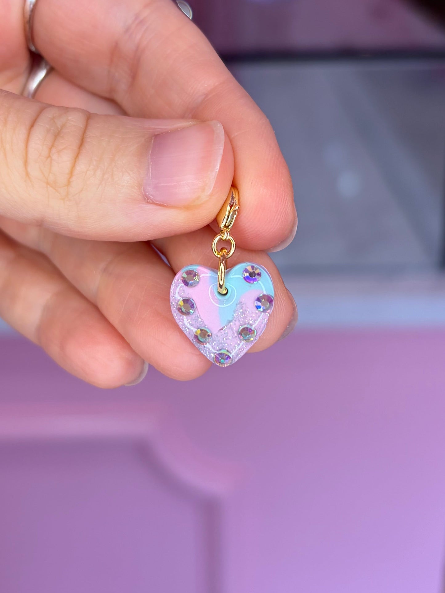 GG Mint & Pink Swirl Heart Charm
