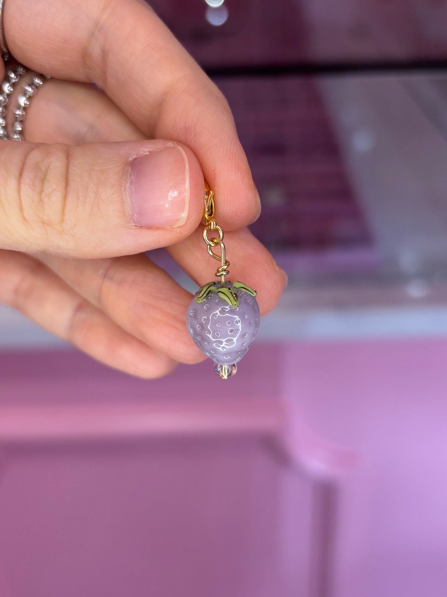 Lavender Glass Strawberry Charm