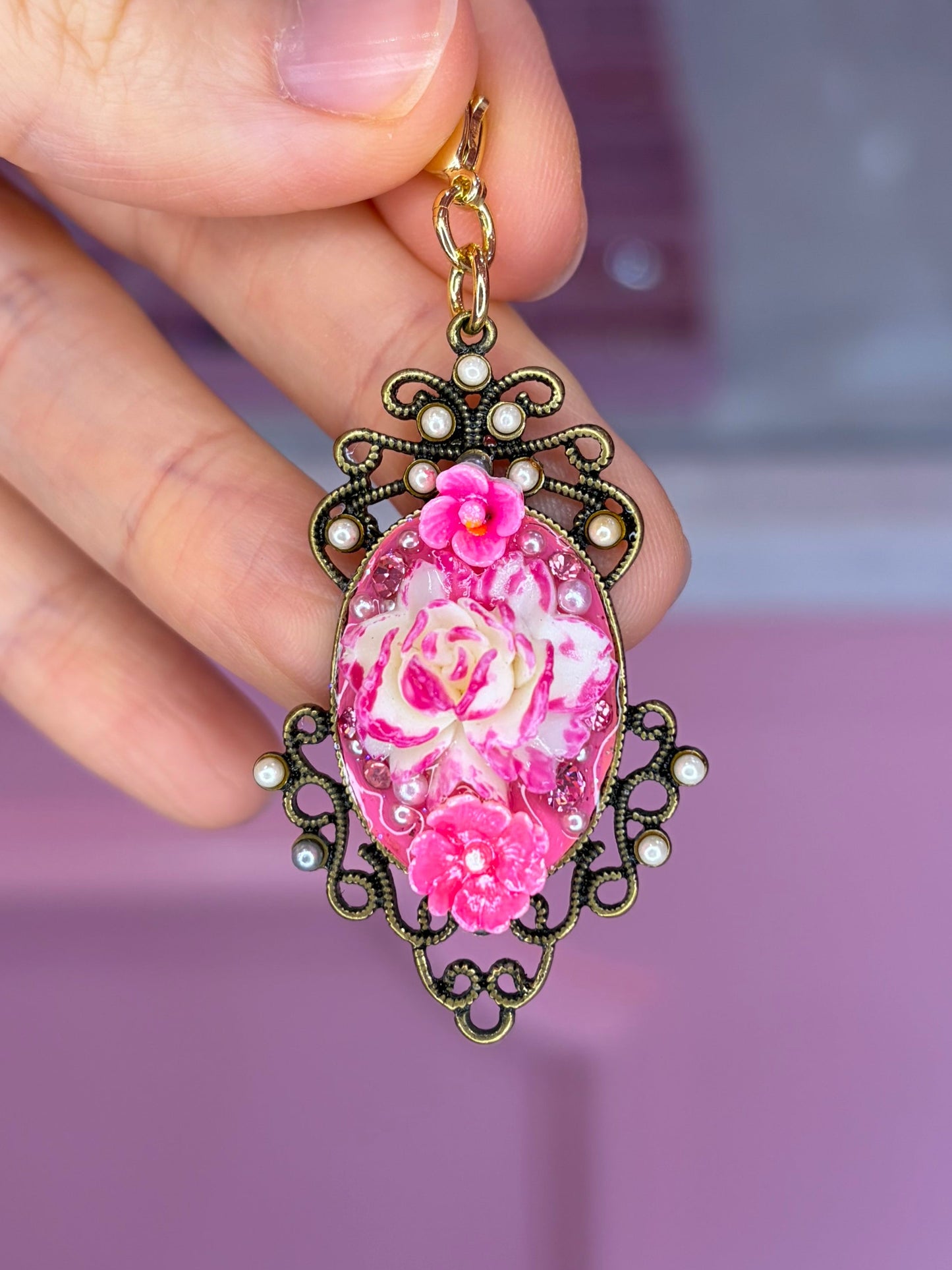 Reworked Pink Rose Charm