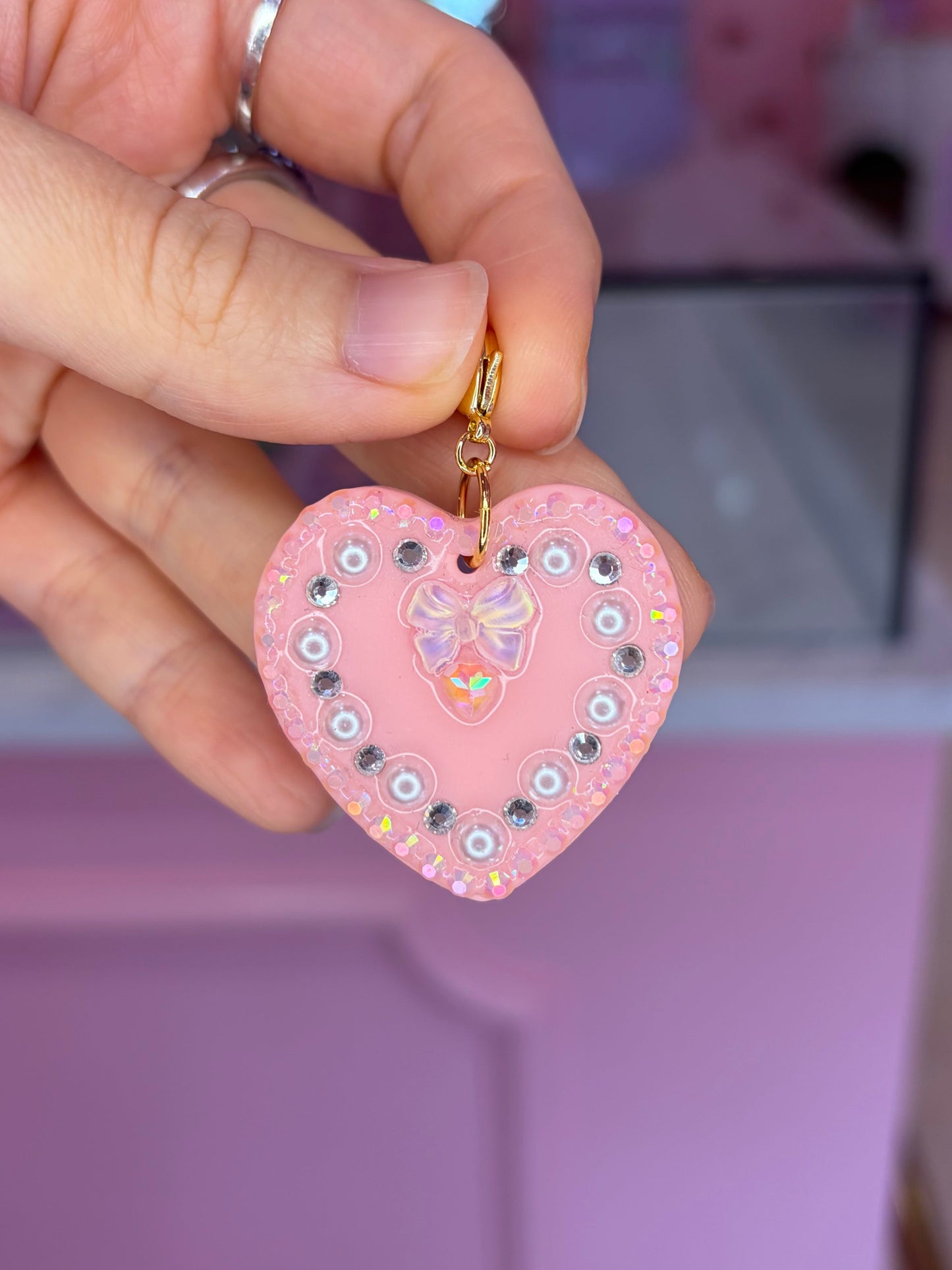 GG Coquette Bow Pink Heart Charm
