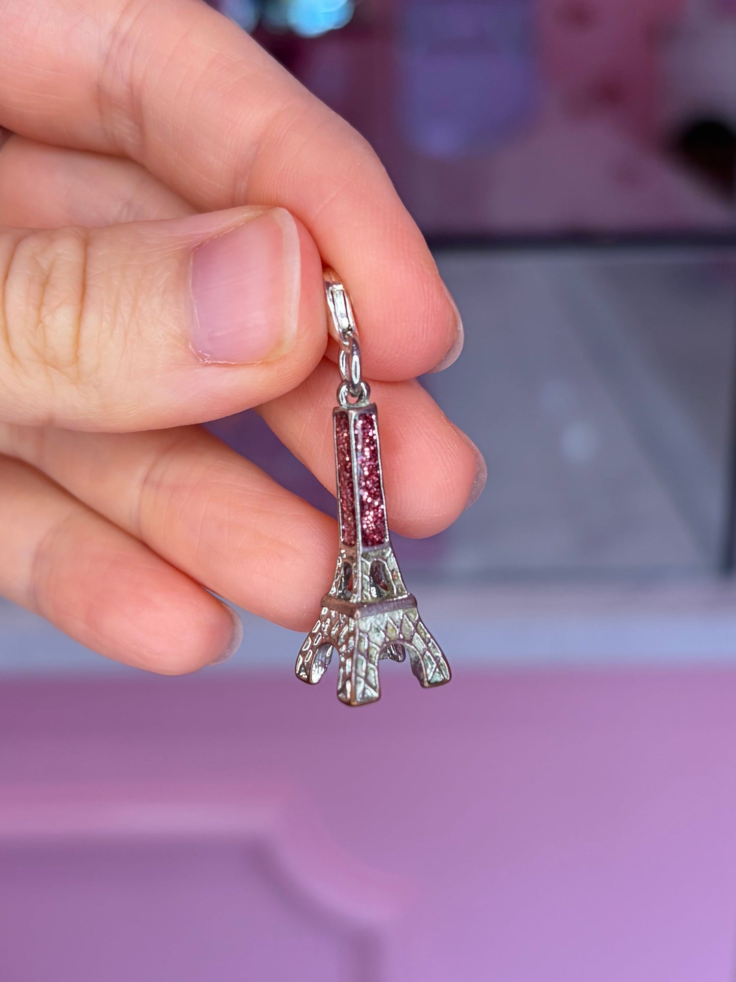 Vintage Silver & Pink Eiffel Tower Charm