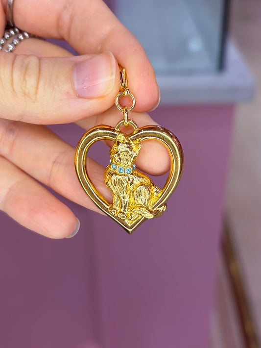 Vintage Cat Heart Charm
