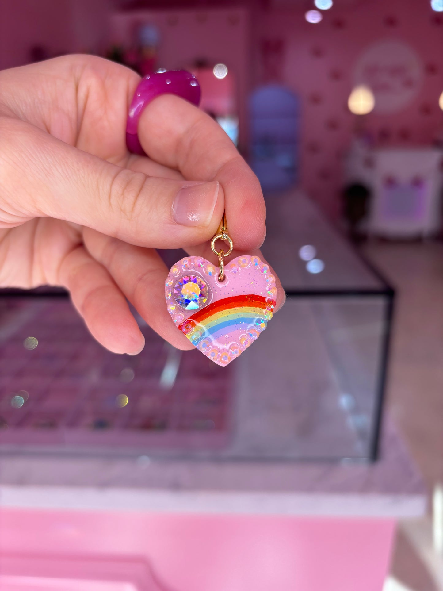 Medium Pink Rainbow Bridge Heart Charm