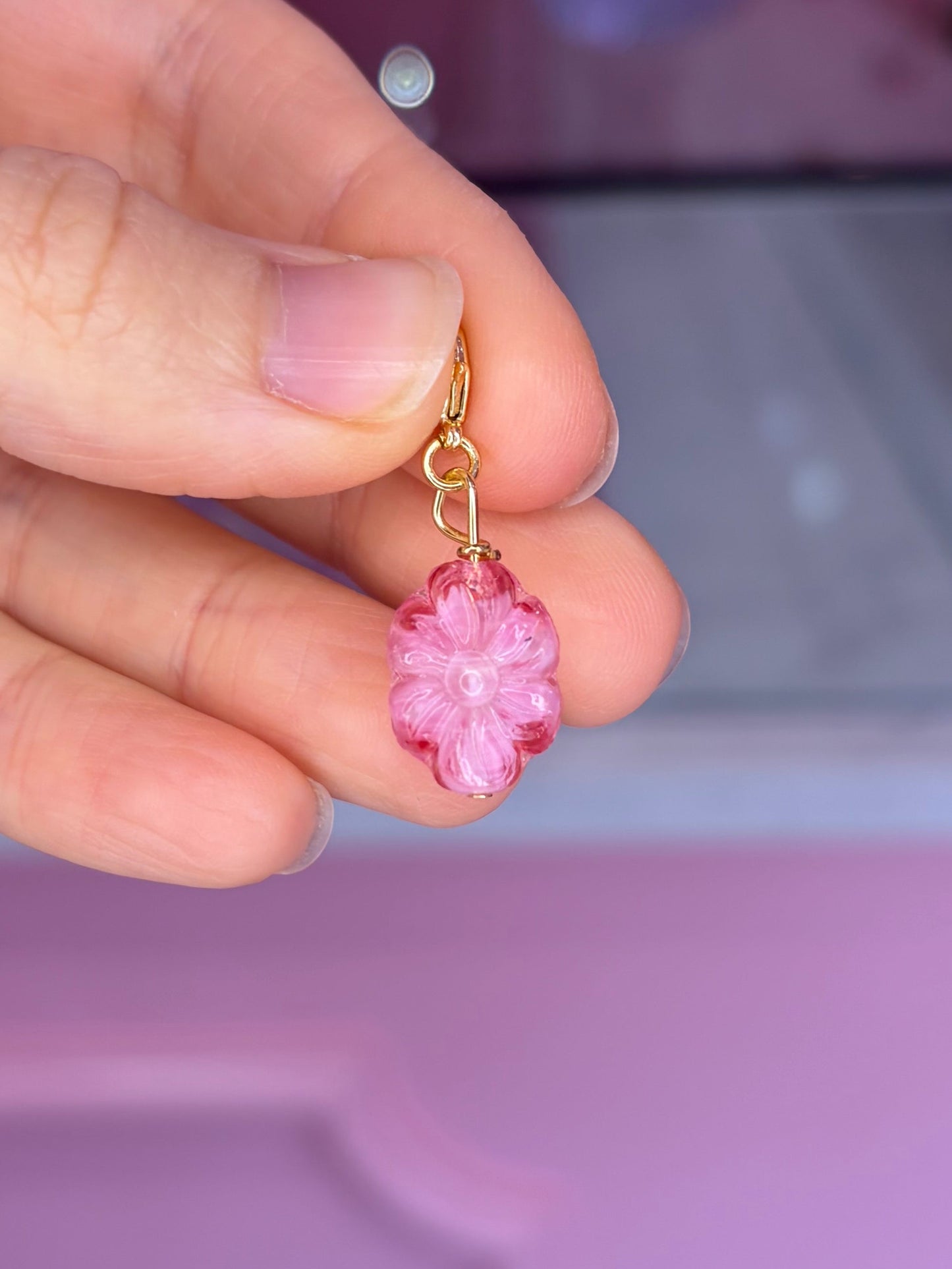 Vintage German Glass Pink Charm