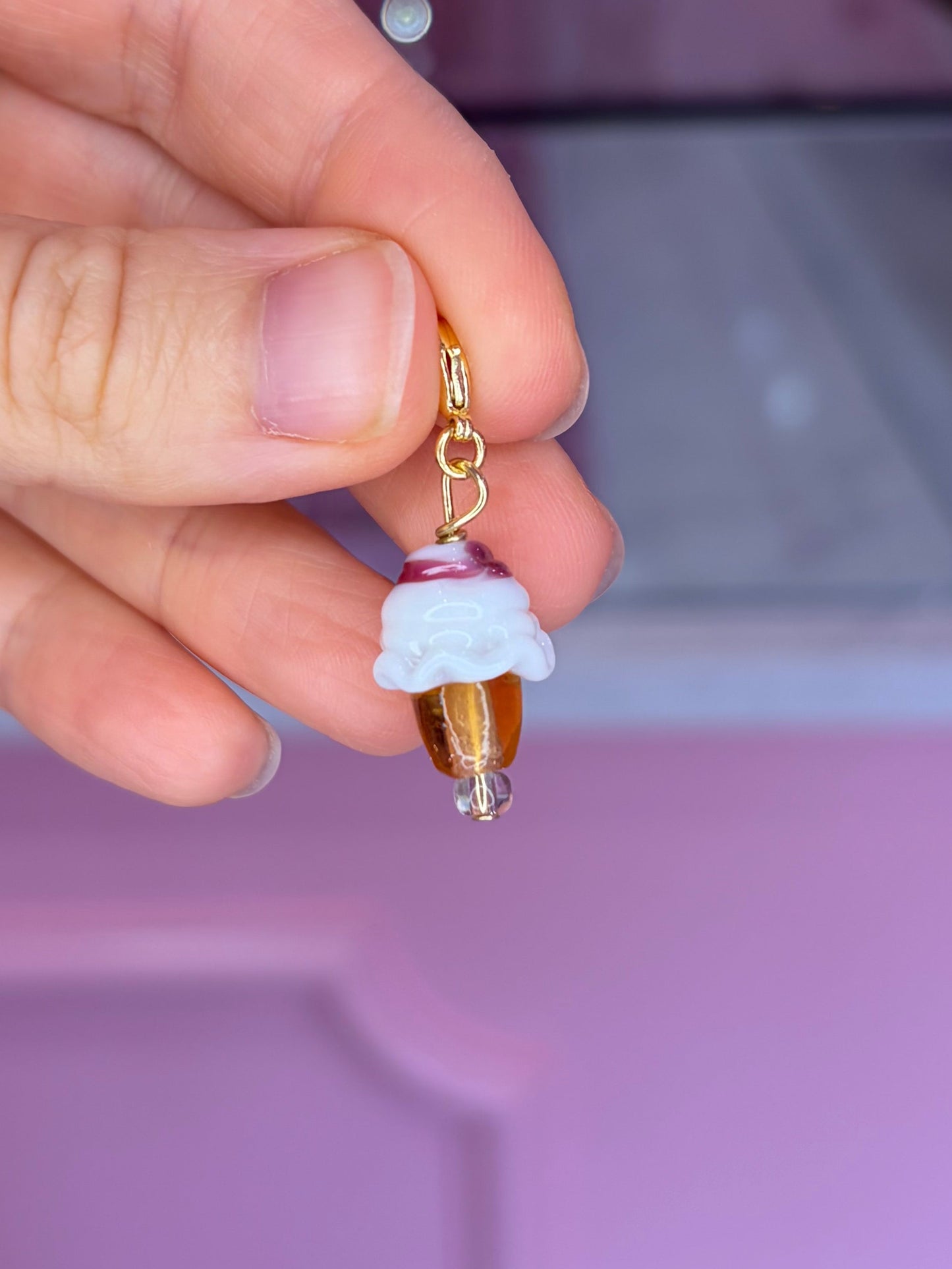 Handblown Glass Ice Cream Cone Charm