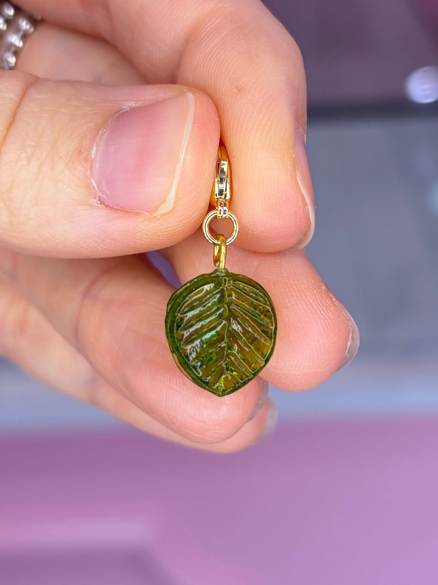 Glass Green Leaf Charm