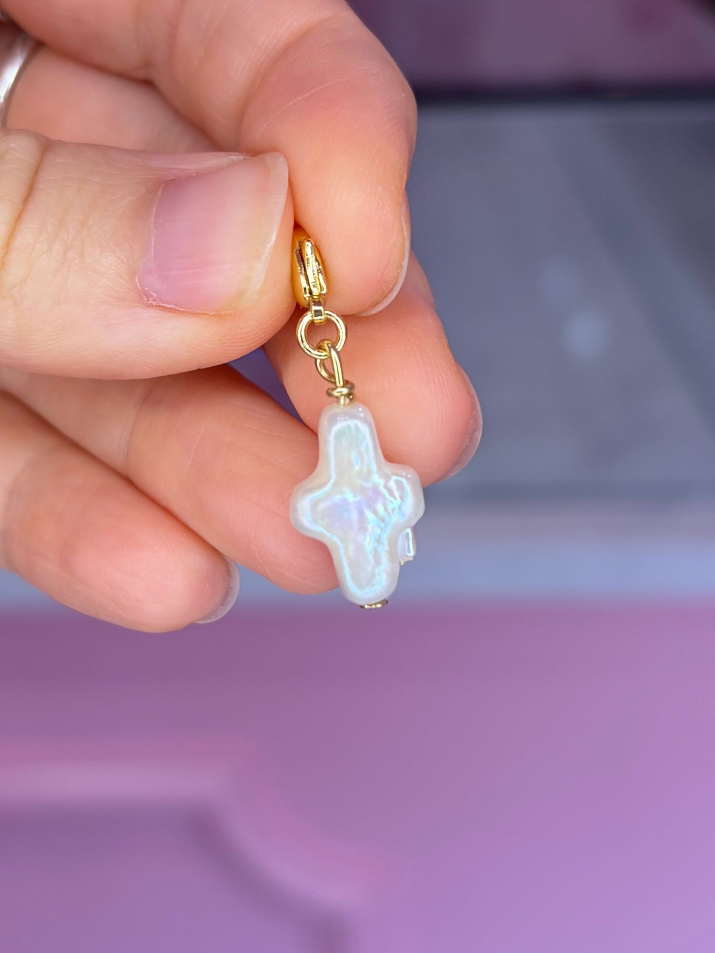 Pearl Cross Charm