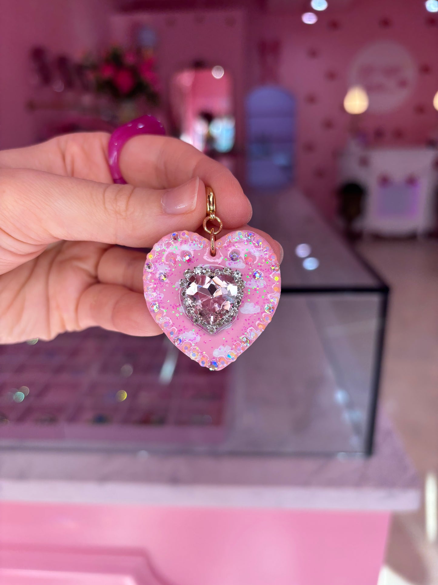 Pink Cloud Puff Heart Charm