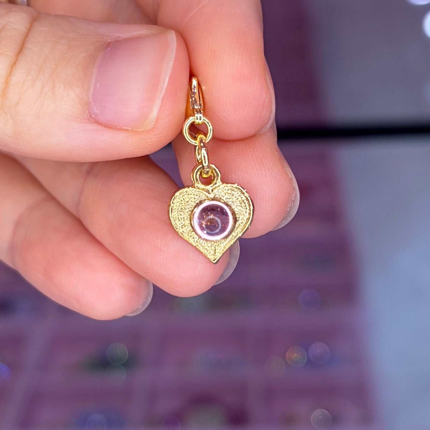 Gold Heart Charm with pink embellishment