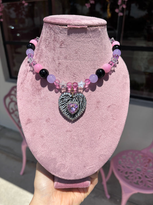 Harajuku Zebra Print Heart Necklace