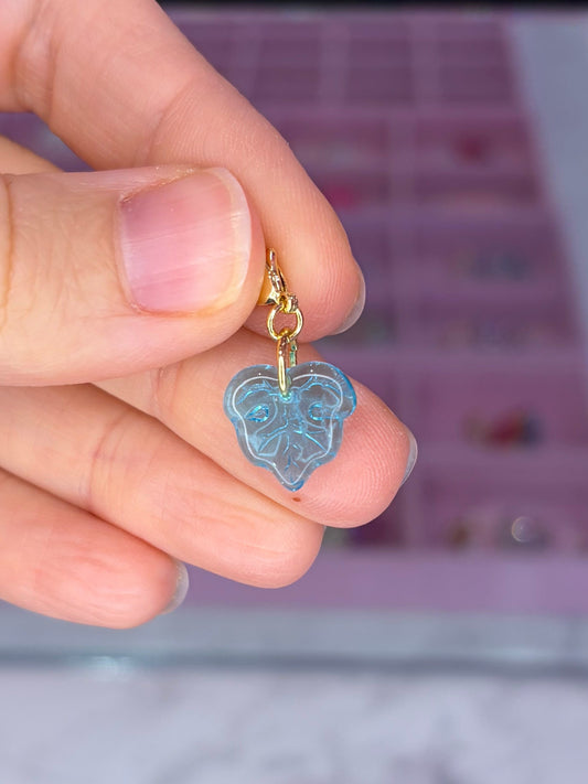 Vintage Glass Blue Leaf Charm