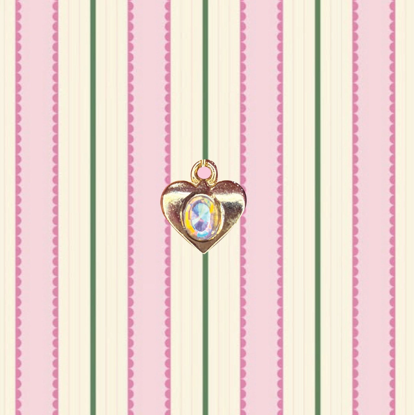 Vintage Gold Heart Charm with Iridescent Rhinestone