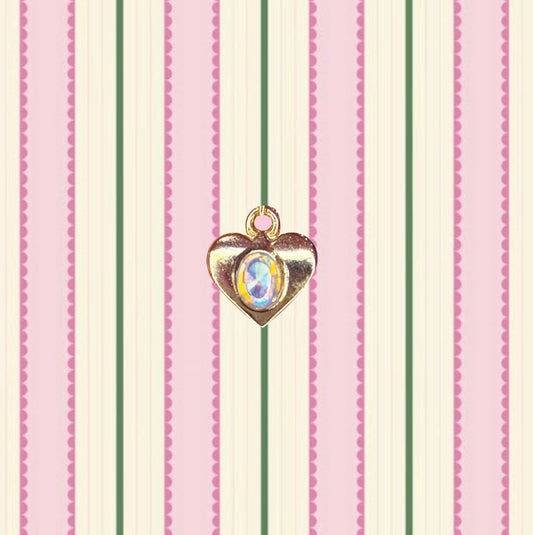 Vintage Gold Heart Charm with Iridescent Rhinestone