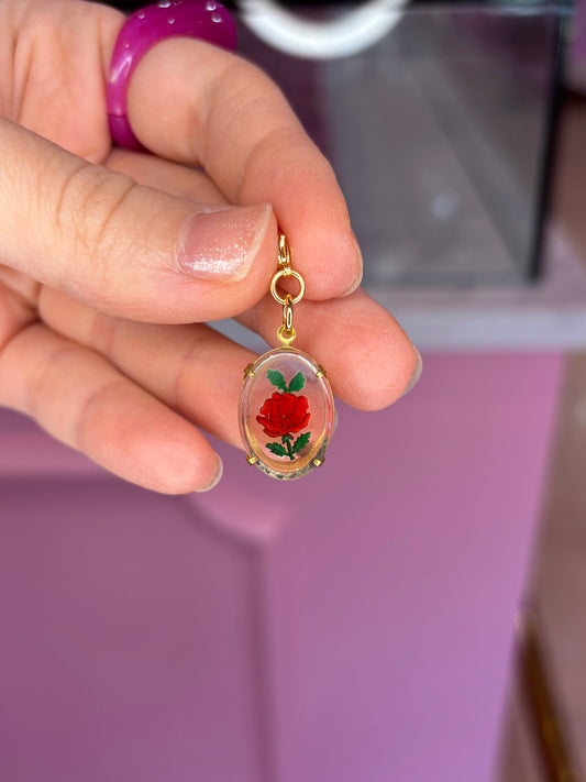 Vintage Acrylic Red Rose Charm