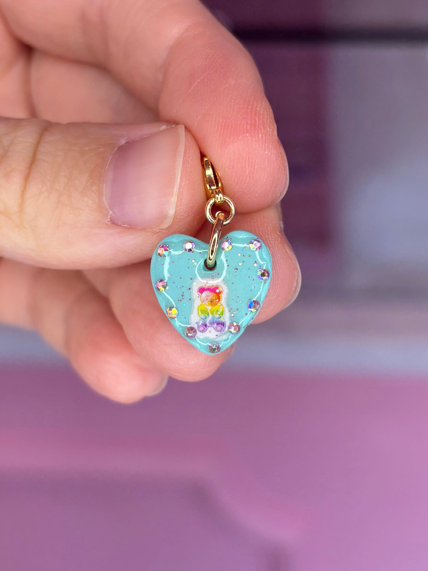 Teal Mini Heart with Rainbow Gummy Bear