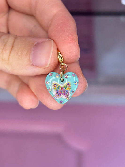Teal Mini Butterfly Heart Charm