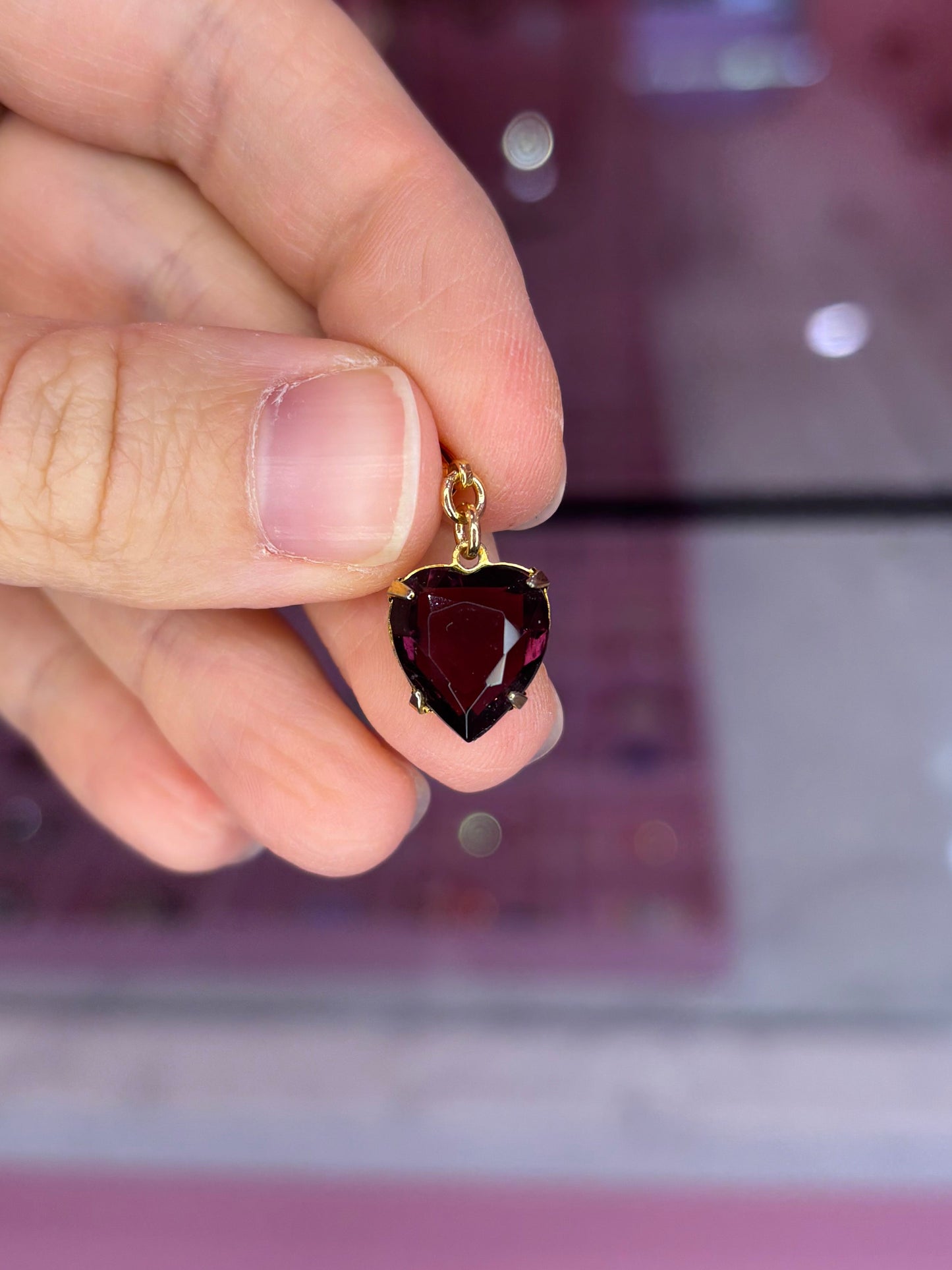 Vintage 1960s Deep Purple Glass Heart Charm