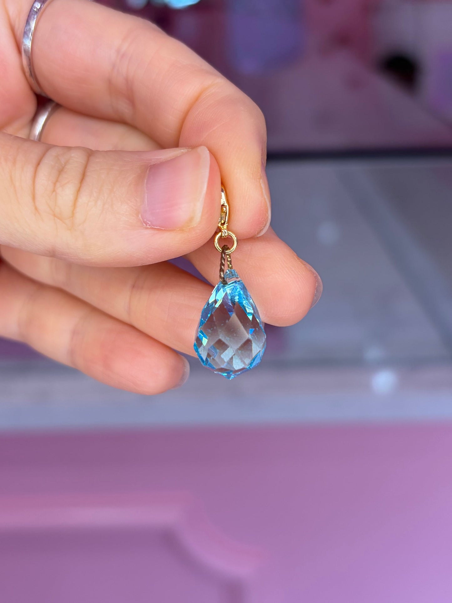 Vintage Blue Glass Crystal Charm