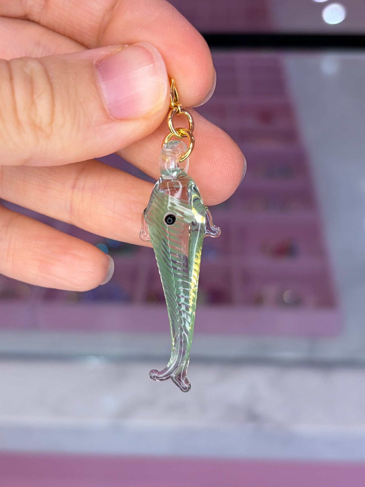 Light Green Glass Fish Charm