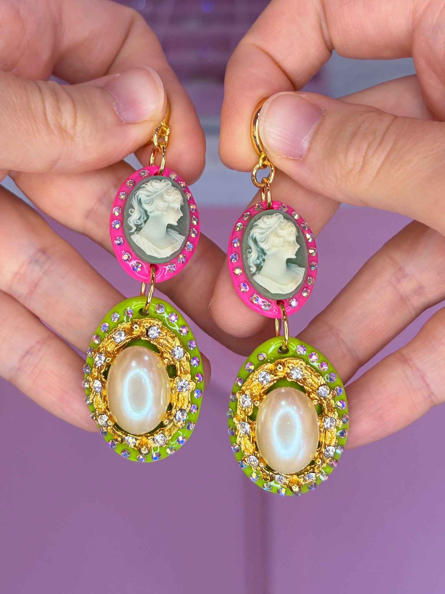Reworked Vintage Cameo Two tone Earrings