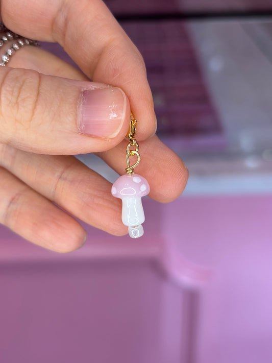 Pink Glass Mushroom Charm
