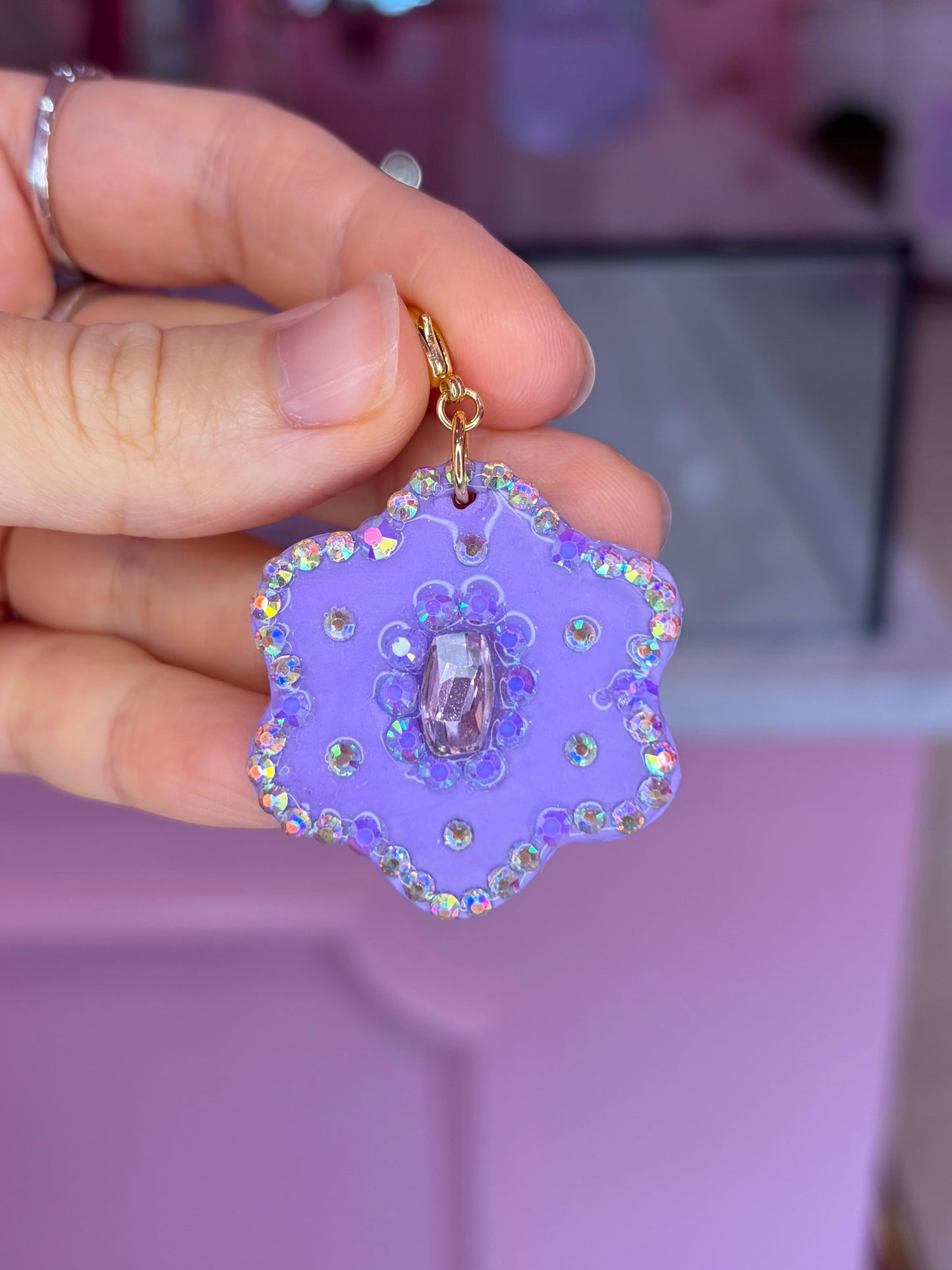 GG Lilac Embellished Flower Charm