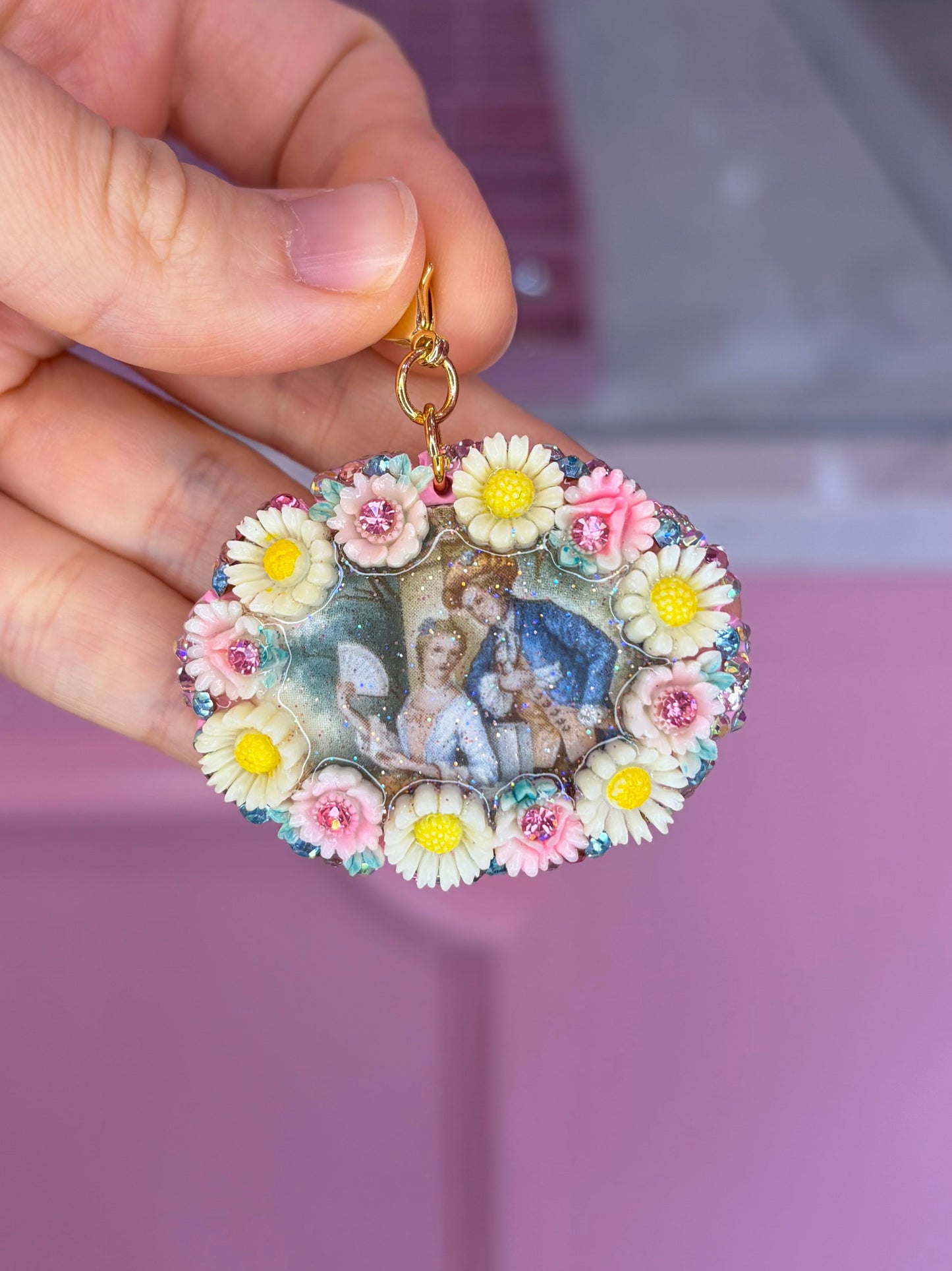 Reworked Painting Charm with Japanese flower embellishments