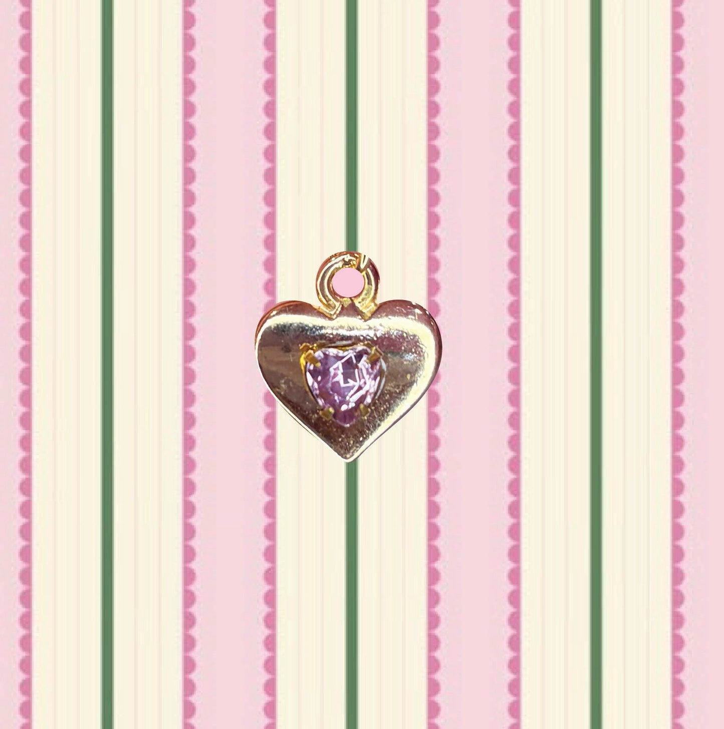 Vintage Gold Heart Charm with Lilac Swarovski Crystal
