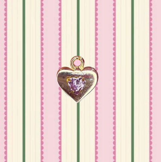 Vintage Gold Heart Charm with Lilac Swarovski Crystal