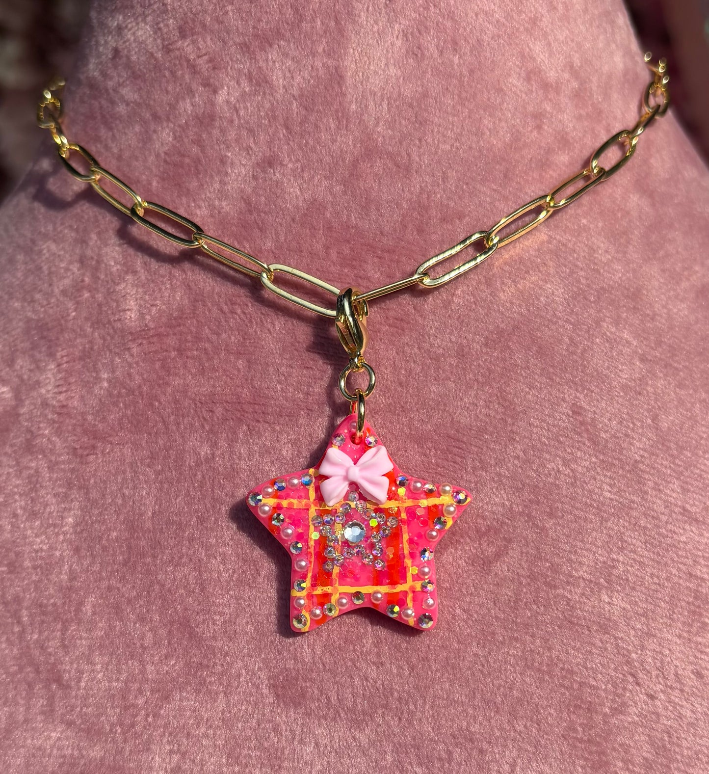 Pink Lemonade Plaid Star Charm