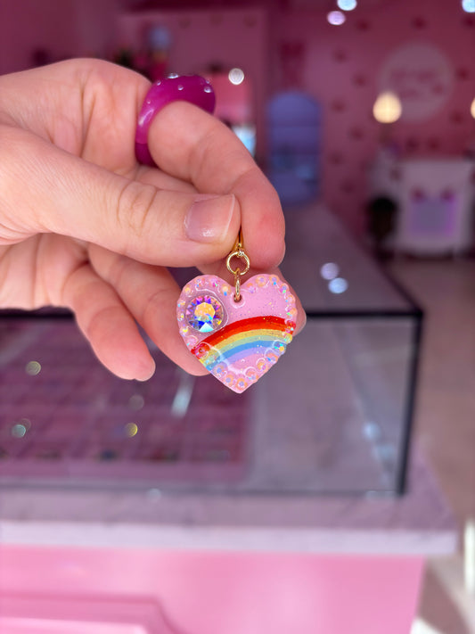 Medium Pink Rainbow Bridge Heart Charm