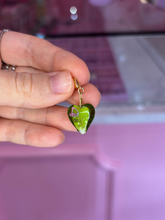 Glass Green Floral Heart