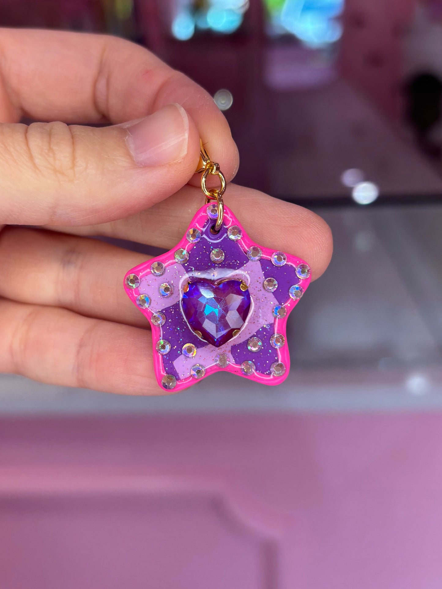 Purple Checkered Star Charm