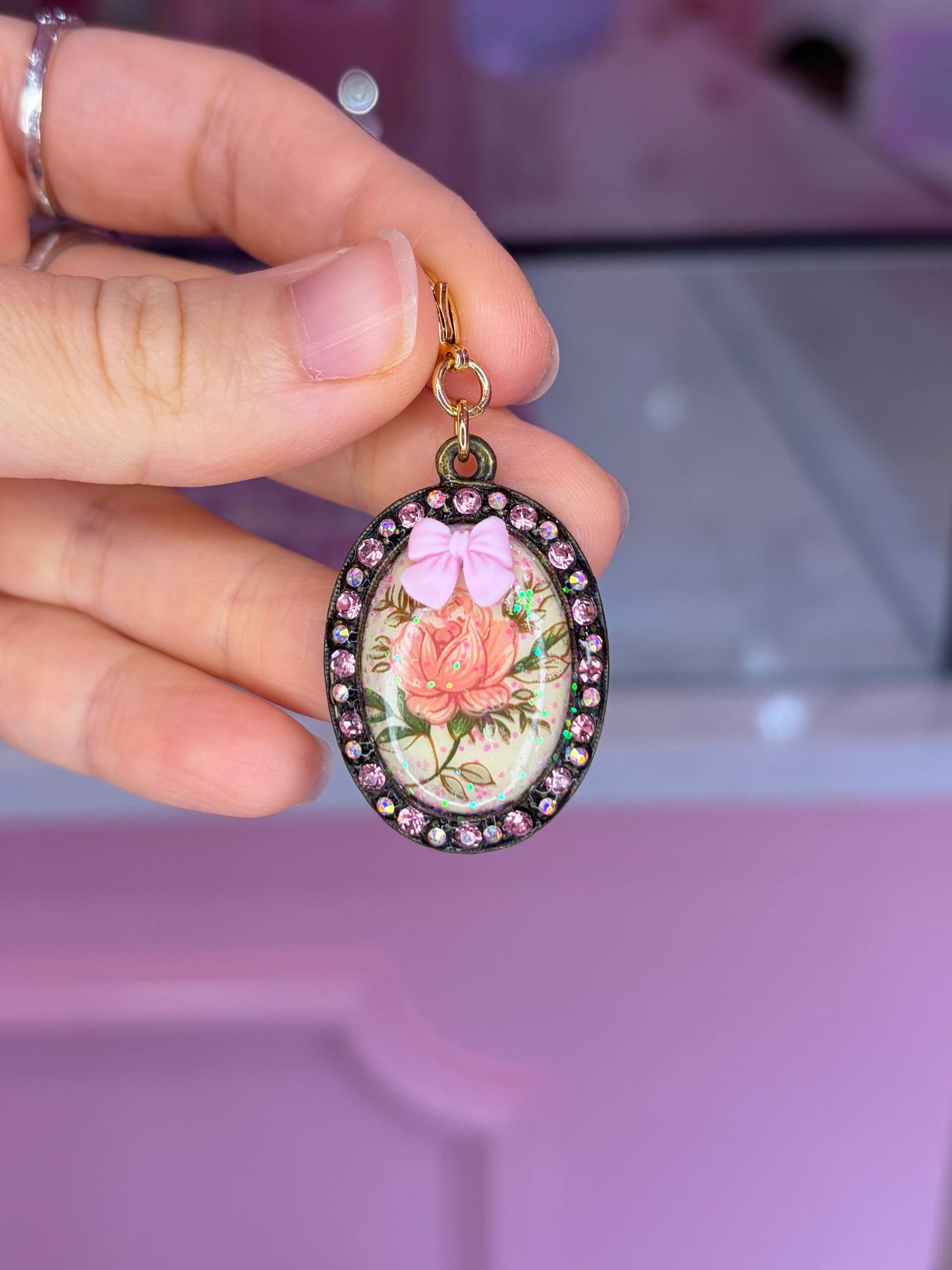 Vintage Reworked Pink Floral Print Charm