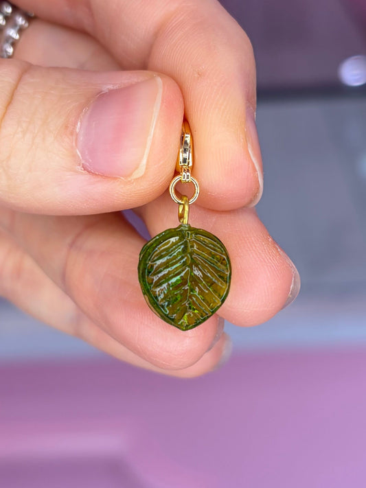 Glass Green Leaf Charm