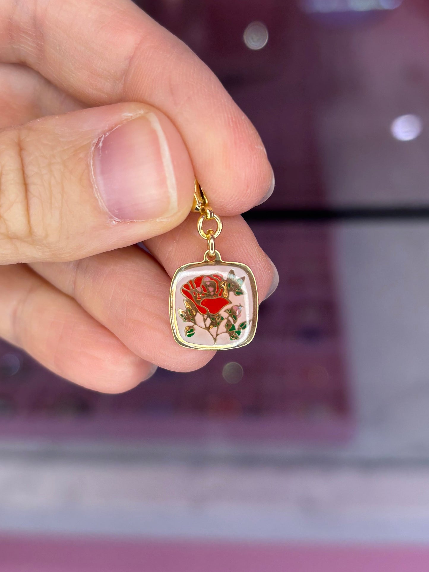 Vintage 1950s Enamel Red Rose Charm