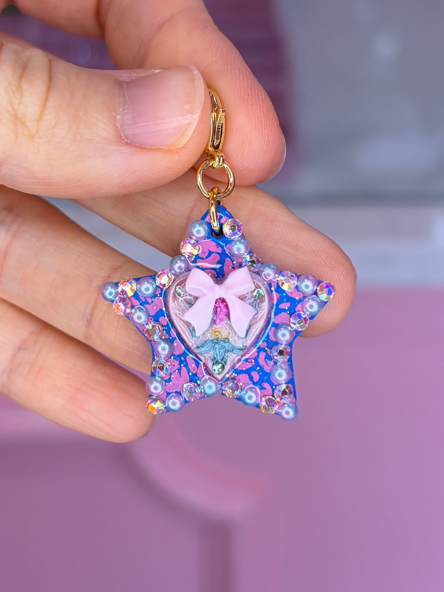 Pink leopard print star charm