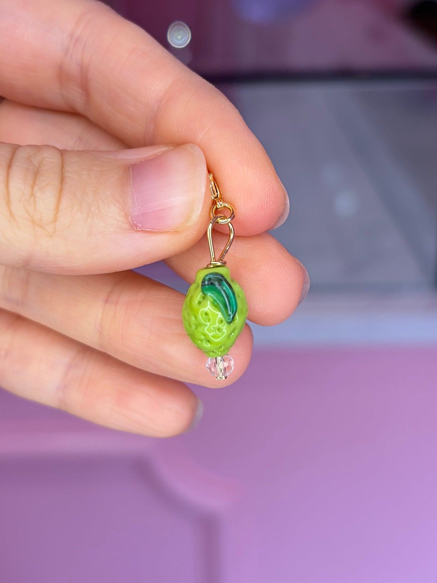 One of One Handblown Glass Lime Charm