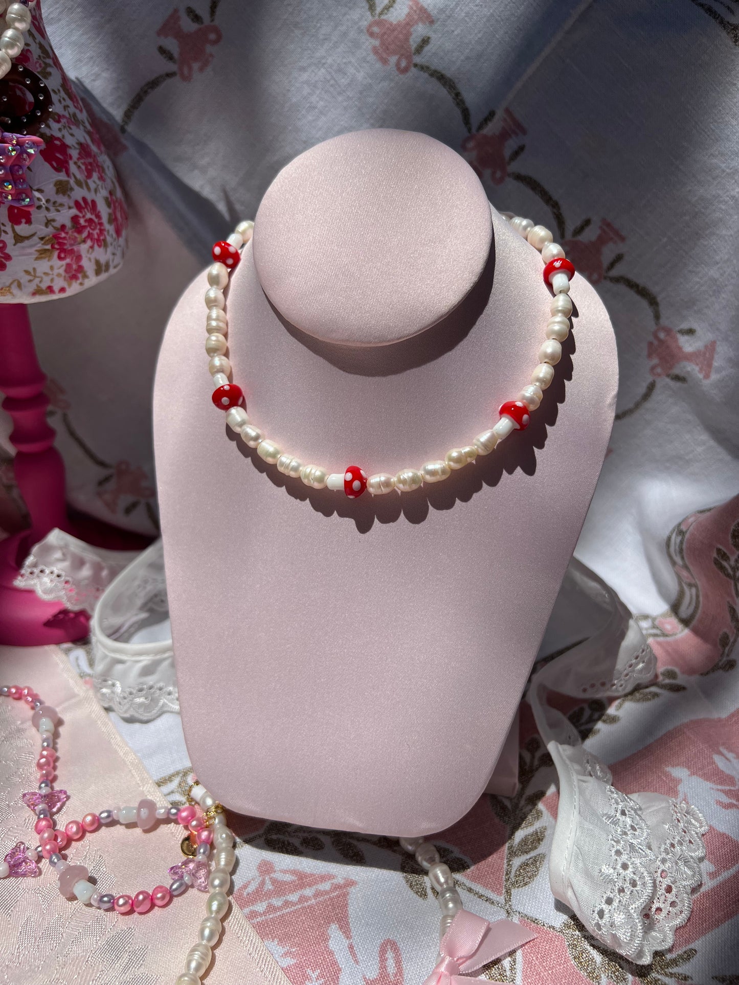 Red Mushroom Pearl Necklace