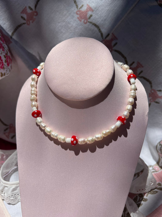 Red Mushroom Pearl Necklace