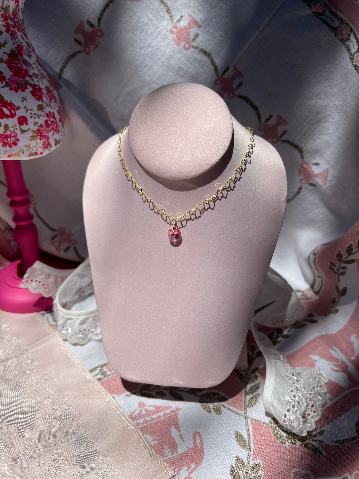 Pink Swarovksi Heart Necklace