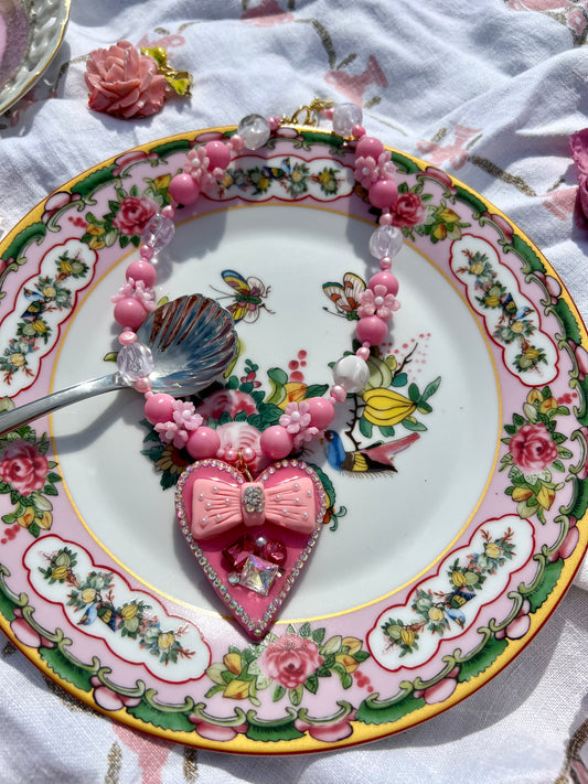 Pink Heart Bow Necklace