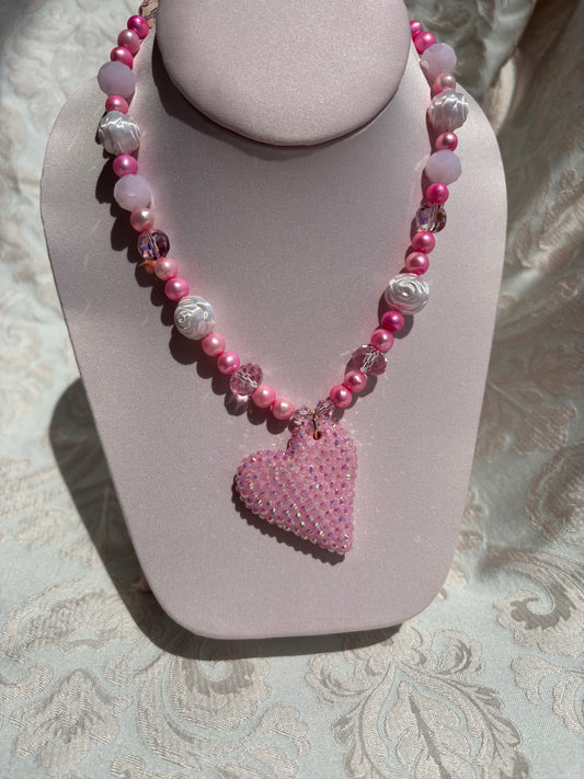 XL Pastel Pink Heart Charm Necklace