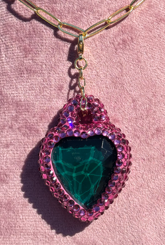 Pink & Emerald Green Heart Locket Necklace