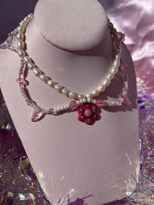 Pink Flower Fairy Necklace